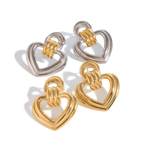 1 Paire De Boucles D'Oreilles À Tige En Acier Inoxydable Plaqué Or  Pour Femme, Série Simple Sweet Heart h5 Image5