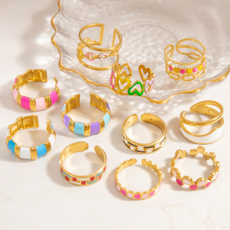 Bague ajustable en acier inoxydable couleur or pour femme, série romantique, motif cœur de vacances, 1 pièce