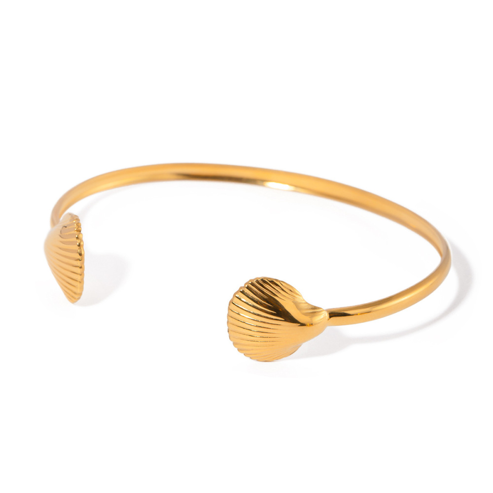 Bracelet Ouvert Simple En Acier Inoxydable , Style Européen Et Américain, Style Ins, Tempérament D', Petit Pétoncle,  Pour Femmes Image8
