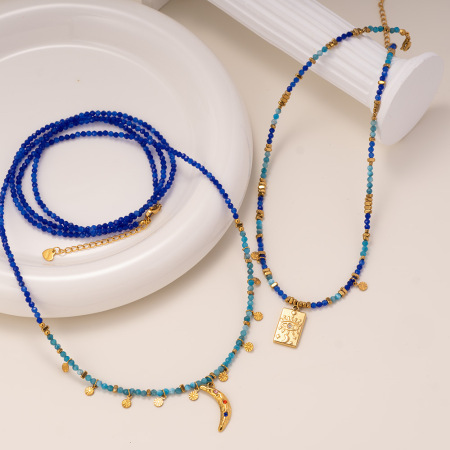 Collier de perles pour femme, pendentif en forme de lune rétro, 1 pièce, en acier inoxydable étanche couleur or