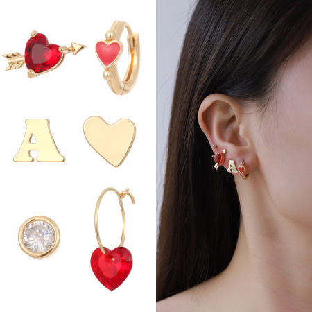 1 paire de boucles d'oreilles en alliage pour femme, série romantique, motif cœur 2