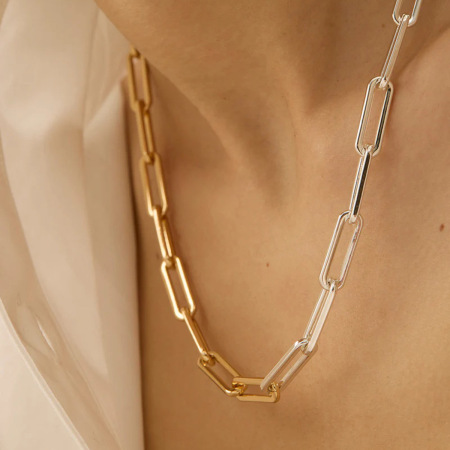collier chaîne géométrique simple en acier inoxydable plaqué or  pour femme, 1 pièce 2