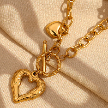 Collier pendentif élégant en forme de cœur/amour, en acier inoxydable étanche, couleur or, collection romantique (1 pièce)