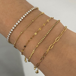 Bracelet Chaîne Pour Femme En Acier Inoxydable Plaqué Or  Avec Strass, Série Simple  h5 Image7