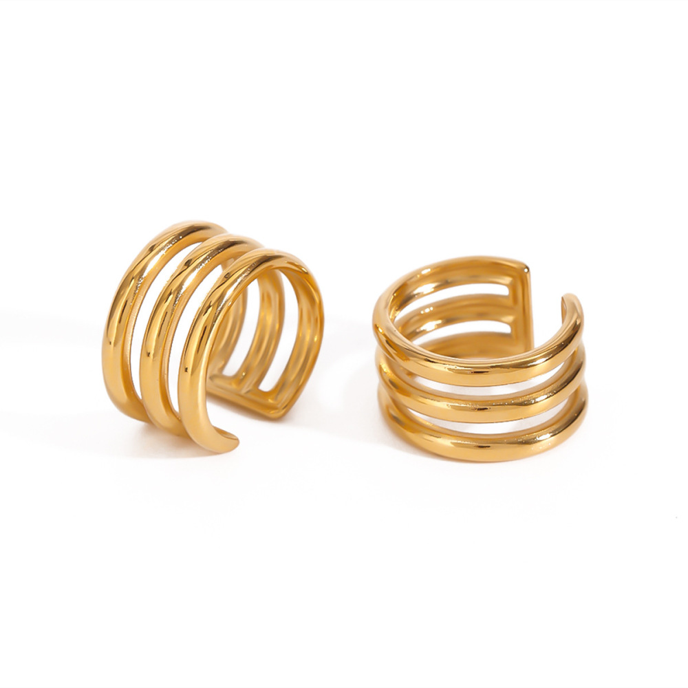 1 Paire De Manchettes D'Oreilles Simples Annulaires En Acier Inoxydable Plaqué Or Pour Femmes Image6