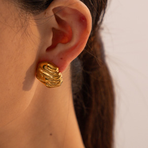 1 Paire De Boucles D'Oreilles À Tige Simples En Acier Inoxydable Plaqué Or  Pour Femme h5 Image3