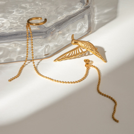 1 paire de boucles d'oreilles à clip pour femme en acier inoxydable plaqué or , motif animal rétro, série simple 2