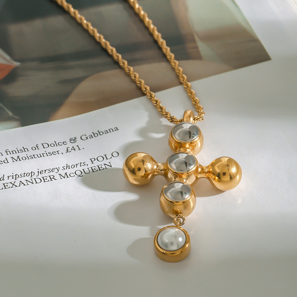 Collier Pendentif Croix Moderne Et Chic De La Série Classique, En Acier Inoxydable Étanche, Couleur Or Et Argent, Pour Femme (1 Pièce) Image8