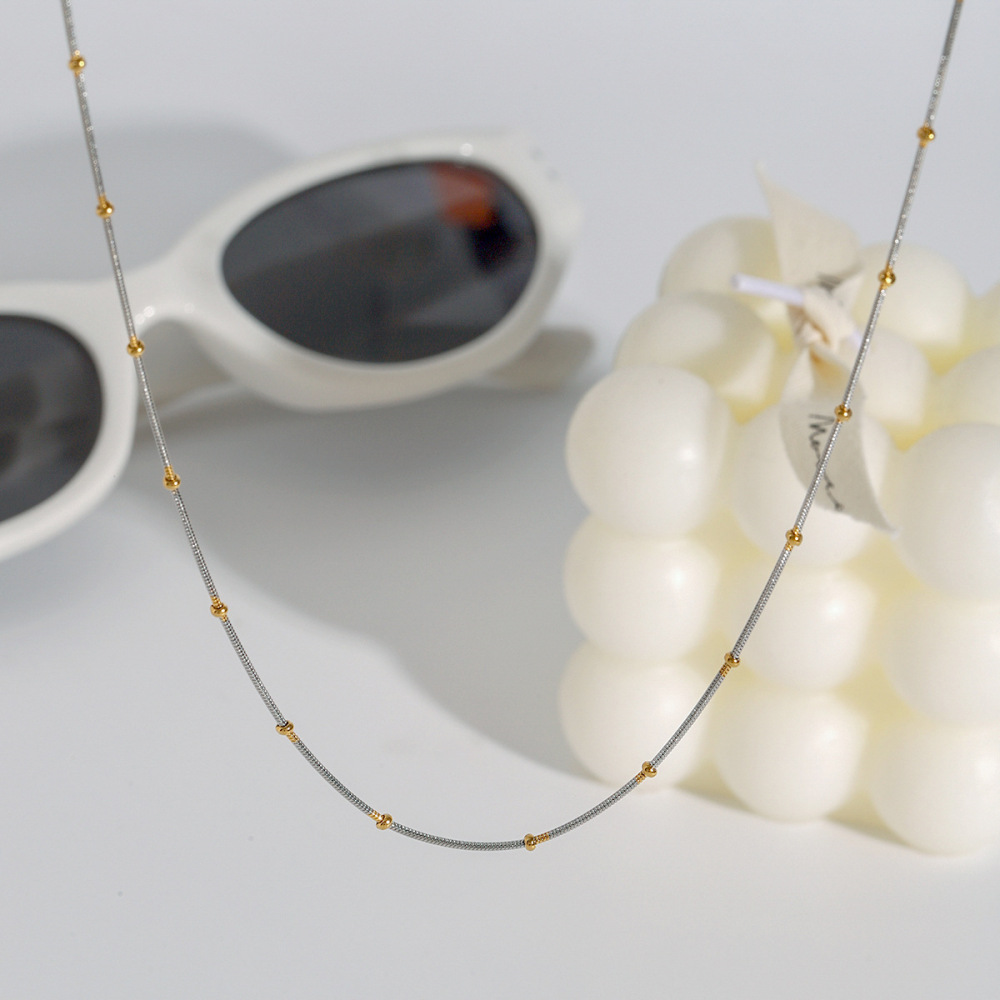 Collier Chaîne Femme Simple Series Daily Line En Acier Inoxydable Étanche, Coloris Or Et Argent (1 Pièce) Image4