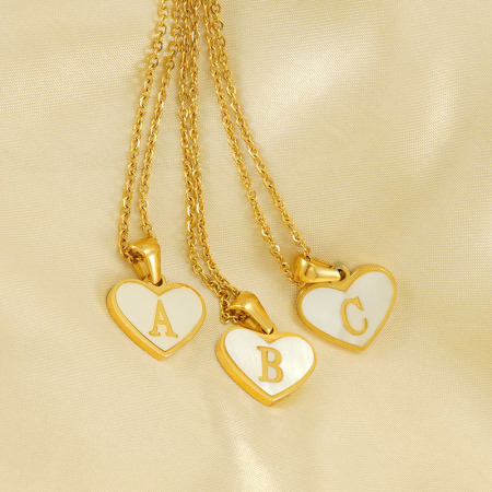 collier avec pendentif en forme de cœur, série simple, en acier titane plaqué or , pour femme 2