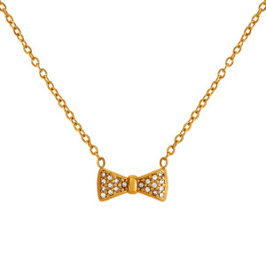 Collier Avec Pendentif En Forme De Nœud Papillon En Acier Inoxydable Plaqué Or  Et Strass Pour Femme, Série Simple h5 Image6