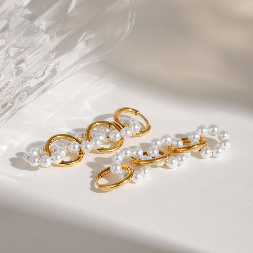 Boucles D'Oreilles Pendantes Élégantes Et Rondes En Acier Inoxydable Doré, Imperméables, Pour Femme, Collection Luxe, 1 Paire. Image4