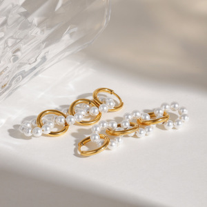Boucles D'Oreilles Pendantes Élégantes Et Rondes En Acier Inoxydable Doré, Imperméables, Pour Femme, Collection Luxe, 1 Paire. h5 Image4