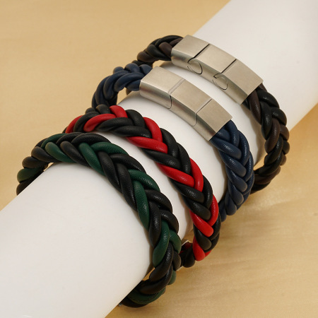 1 paire de bracelets en cuir tressé pour hommes et femmes, bijoux transfrontaliers, unisexes
