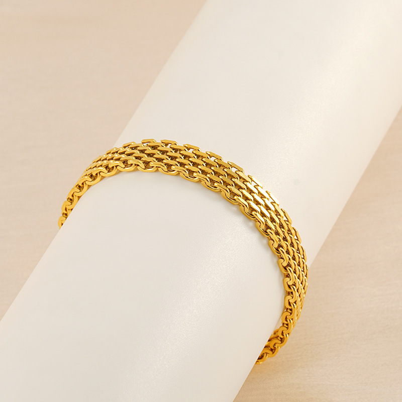 Bracelet Chaîne Unisexe Rétro En Acier Titane Plaqué Or , Série Classique, 1 Pièce Image3