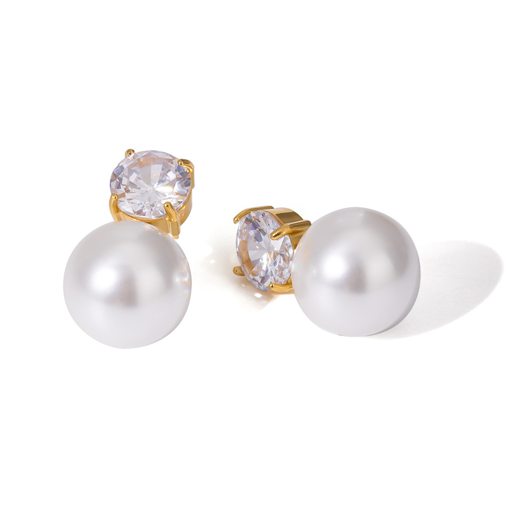 1 Paire De Boucles D'Oreilles À Tige Géométriques Élégantes En Acier Inoxydable Plaqué Or  Avec Perles Artificielles Pour Femmes Image5