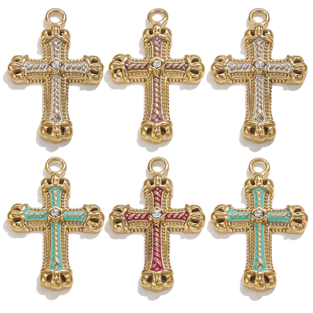 1 Paire De Pendentifs Croix Rétro Plaqués Or  Pour Femme, Série Classique Image3