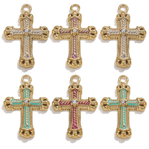 1 Paire De Pendentifs Croix Rétro Plaqués Or  Pour Femme, Série Classique h5 Image3
