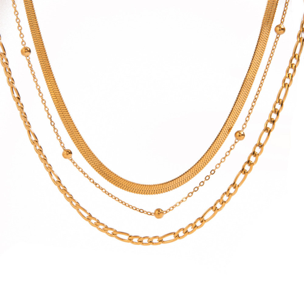 Colliers Superposés Classiques En Acier Inoxydable Plaqué Or Pour Femmes, Série Simple, 1 Pièce Image6