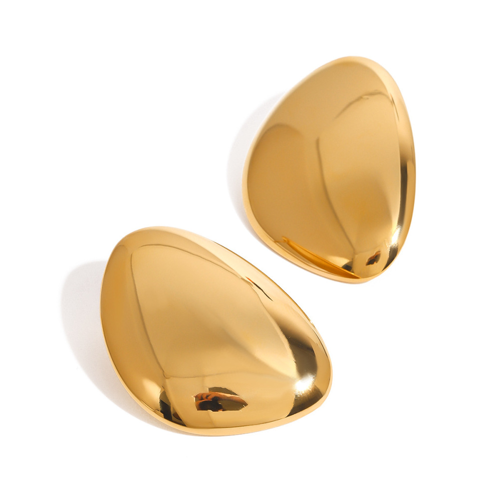 1 Paire De Boucles D'Oreilles Puces Pour Femmes, Collection Simple Series, Forme Ovale Irrégulière, En Acier Inoxydable Étanche, Couleur Or. Image8