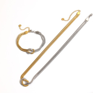 Collier Chaîne Femme Style Moderne, Nœud Simple, En Acier Inoxydable, Étanche, Coloris Or Et Argent (1 Pièce) h5 Image4