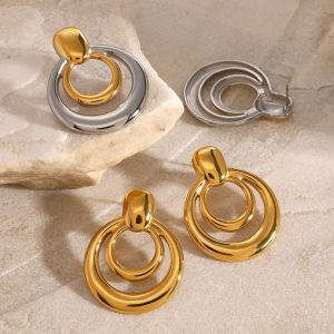 1 Paire De Boucles D'Oreilles À Tige Géométriques Classiques En Acier Titane Plaqué Or Pour Femme h5 Image4