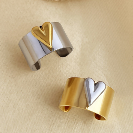 Bague ajustable pour femme, en acier inoxydable étanche, motif cœur, couleurs assorties (1 pièce).
