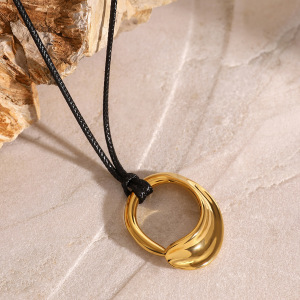Collier Avec Pendentif Géométrique En Acier Inoxydable Plaqué Or  Pour Femme, Série Simple Et Décontractée, 1 Pièce h5 Image3