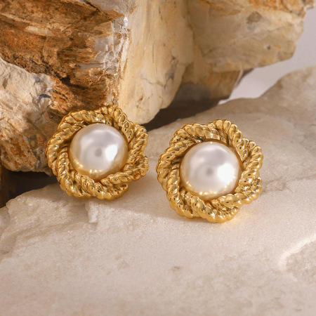 1 paire de boucles d'oreilles à tige élégantes en acier inoxydable plaqué or  pour femme, série classique 2