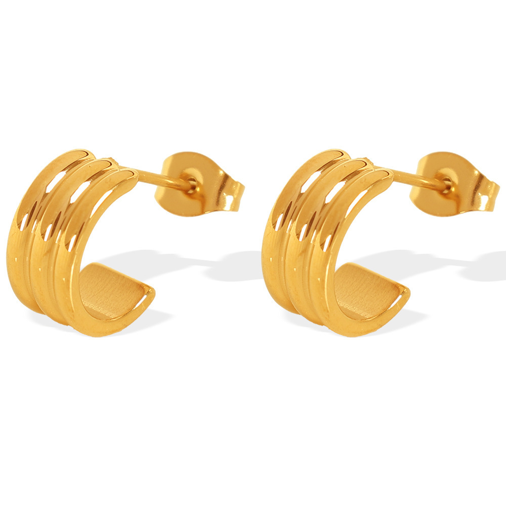 1 Paire De Boucles D'Oreilles Puces Classiques Géométriques Simples En Acier Titane Plaqué Or Pour Femme Image3