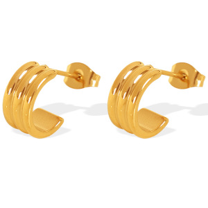 1 Paire De Boucles D'Oreilles Puces Classiques Géométriques Simples En Acier Titane Plaqué Or Pour Femme h5 Image3