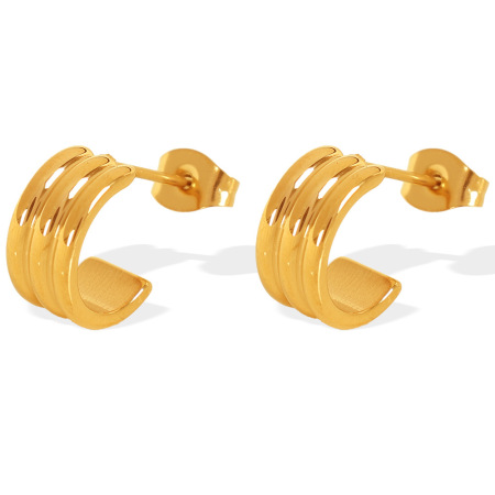 1 paire de boucles d'oreilles puces classiques géométriques simples en acier titane plaqué or pour femme 2