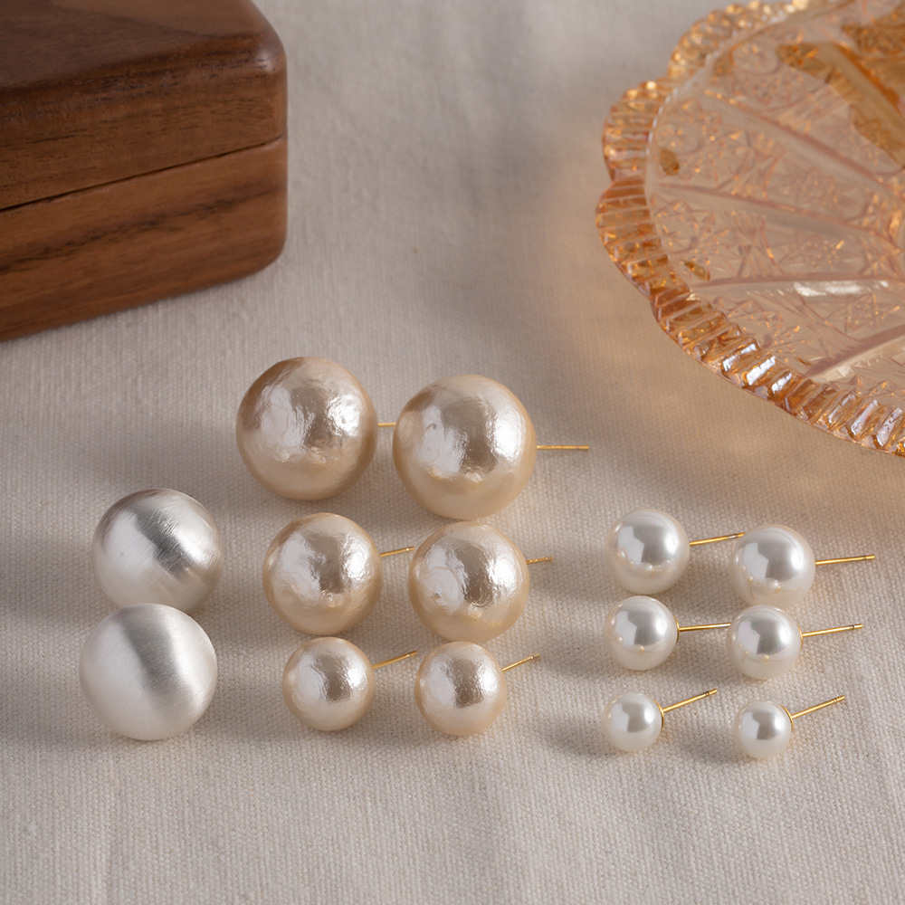 Boucles D'Oreilles Boule Brossée Rétro En Or, Design De Niche, Boucles D'Oreilles Haut De Gamme Pour Femmes , Nouvelles Boucles D'Oreilles En Perles Populaires h5Image5