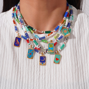 Collier Pendentif Pour Femme, Collection Ethnique Bohème, Lune Et Tarot, En Acier Inoxydable Étanche Couleur Or Avec Pierre Naturelle (1 Pièce) h5 Image5
