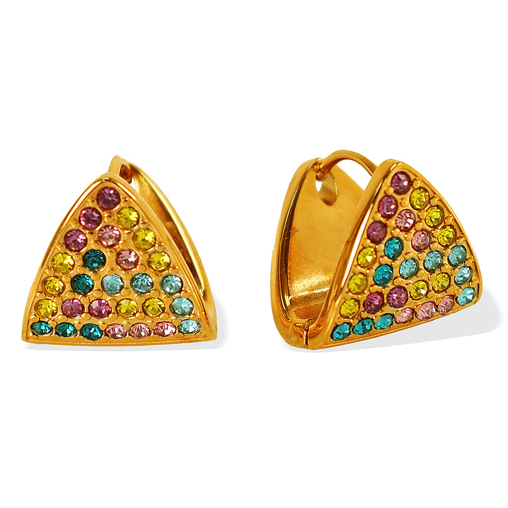 1 Paire De Boucles D'Oreilles Puces Pour Femme, En Acier Inoxydable Plaqué Or, Ornées De Strass Et De Formes Géométriques Simples. Image5
