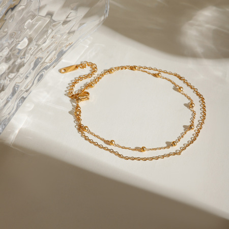 accessoires d' nouvelle niche européenne et américaine mode all-match  or acier inoxydable double couche ronde chaîne de cheville bijoux femme 2