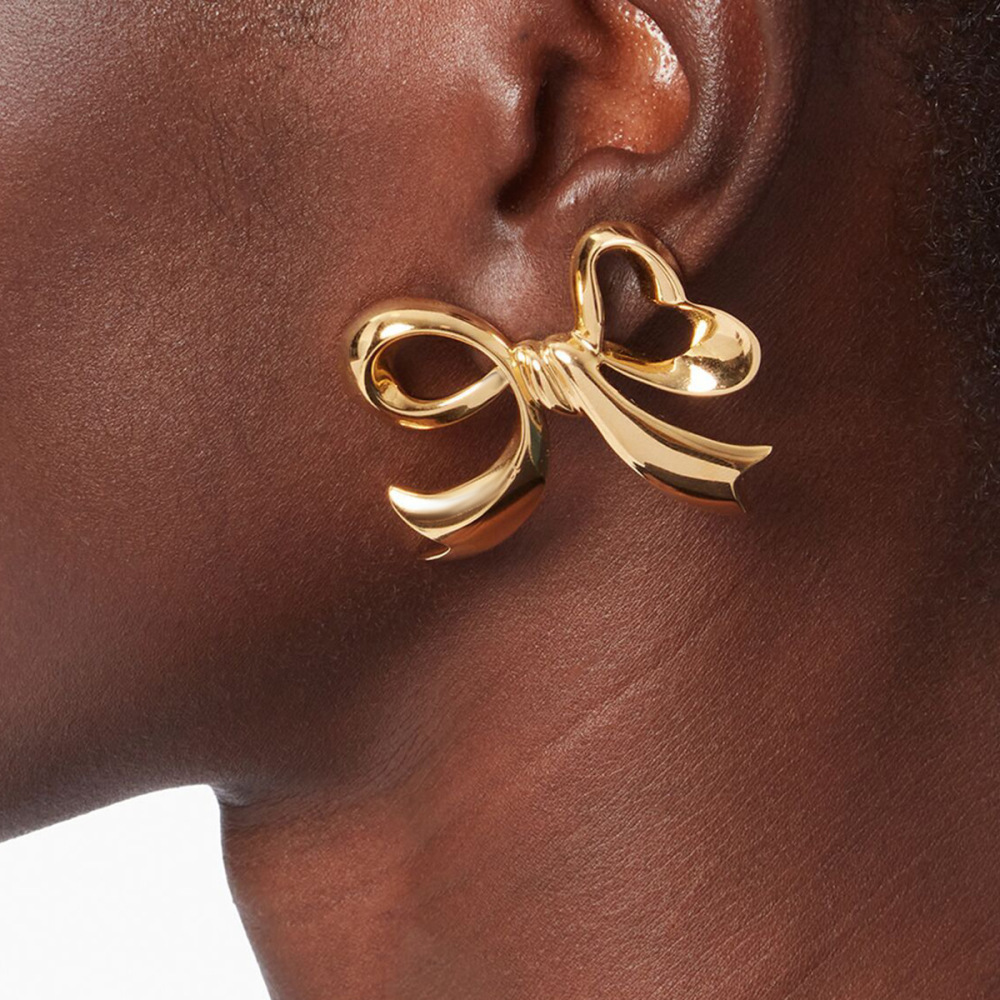 Boucles D'Oreilles Puces Pour Femme, Collection Romantique, Forme Nœud Papillon Élégant, En Acier Inoxydable Étanche, Couleur Or (1 Paire). Image7