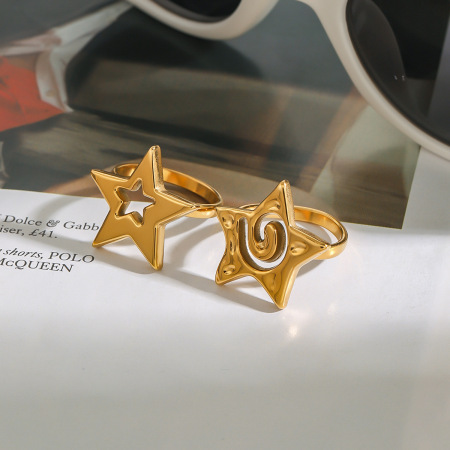 Bague simple pour femme, collection Designable, style rétro pentagramme ajouré, en acier inoxydable doré, étanche. 2
