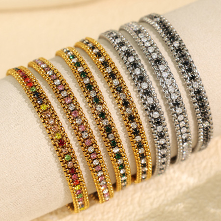 Bracelet à perles multicolores rétro pour femme, multicouche, en acier inoxydable étanche, couleur or (1 pièce).