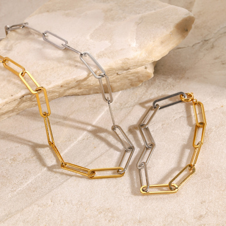 collier chaîne pour femme en acier inoxydable plaqué or , série simple daily line, 1 pièce 2