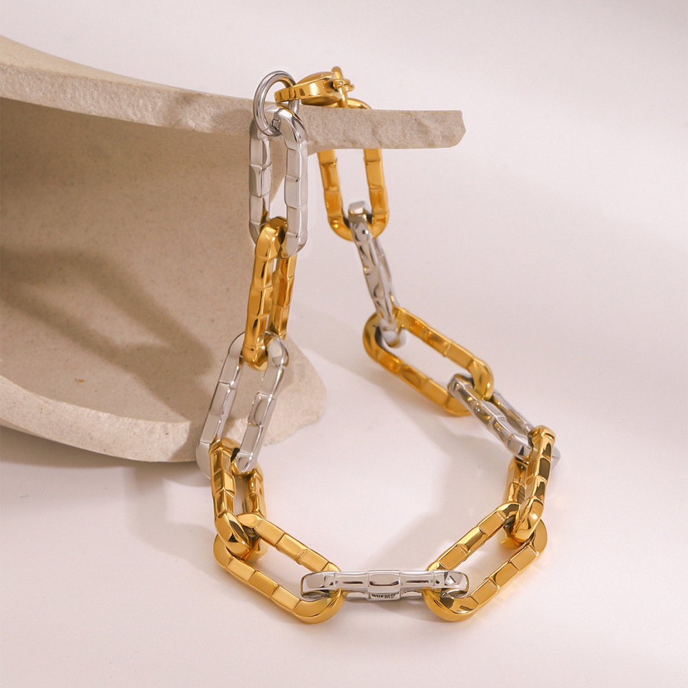 Bracelet Chaîne Pour Femme En Acier Inoxydable Plaqué Or , Série Simple  Image3