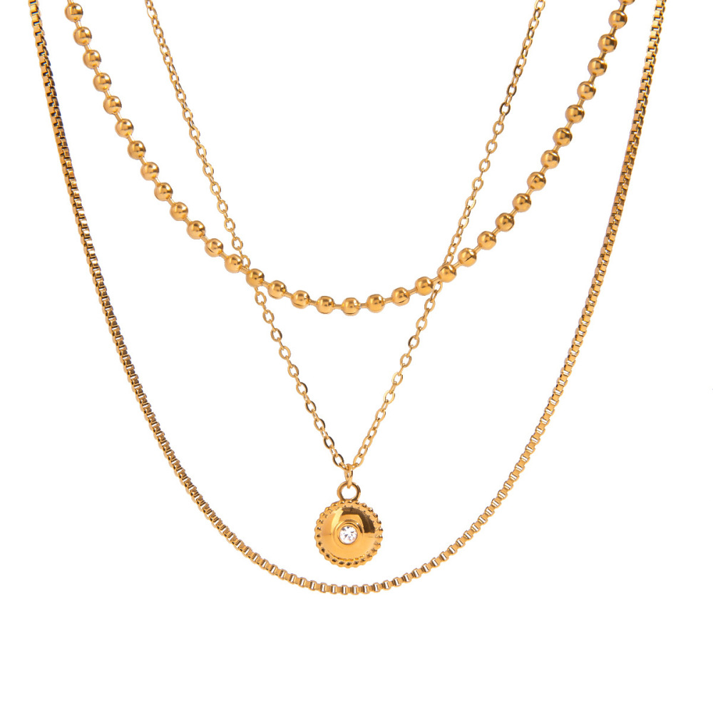 Collier Élégant Annulaire En Acier Inoxydable Plaqué Or Avec Strass Pour Femme, Série Classique, 1 Pièce h5Image6