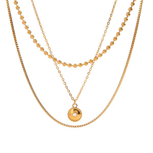 Collier Élégant Annulaire En Acier Inoxydable Plaqué Or Avec Strass Pour Femme, Série Classique, 1 Pièce h5 Image6