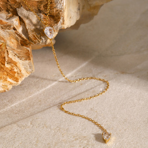 Collier Pendentif Simple En Acier Inoxydable Plaqué Or Avec Strass Pour Femme, Série Simple h5 Image4