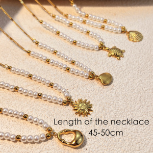 Collier De Perles Pour Femme Oceanic En Acier Inoxydable Étanche Couleur Or (1 Pièce) h5 Image5
