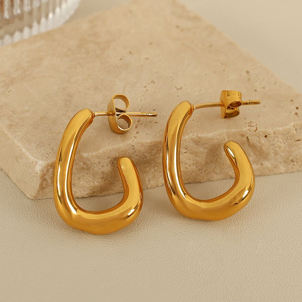 1 Paire De Boucles D'Oreilles Puces Pour Femme, Style Géométrique Simple, En Acier Inoxydable Plaqué Or. Image4
