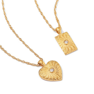 Collier Avec Pendentif En Forme De Cœur, Carré Et Ovale, Style Rétro Simple, En Acier Inoxydable Plaqué Or , Pour Femme h5 Image6