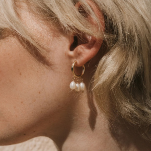 Boucles D'Oreilles Femme Style Rétro, Simples, À Pompons, En Acier Inoxydable Plaqué Or Et Perles Artificielles. h5 Image3