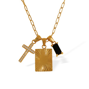 Collier Avec Pendentif Croix Simple En Acier Inoxydable Plaqué Or Et Zircon Pour Femme, 1 Pièce h5 Image5