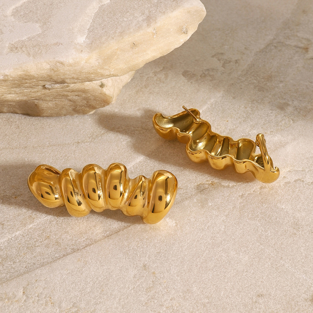 1 Paire De Boucles D'Oreilles À Tige Géométriques Décontractées En Acier Inoxydable Plaqué Or  Pour Femmes Image3